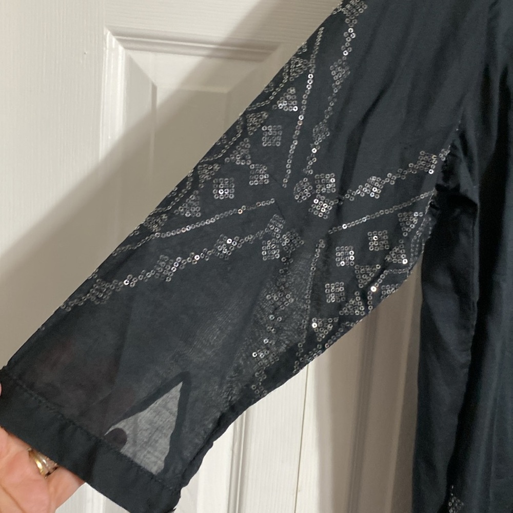 Chicos black Cotton Sequined lightweight boho beach cover Dress tunic top XL - Picture 6 of 16